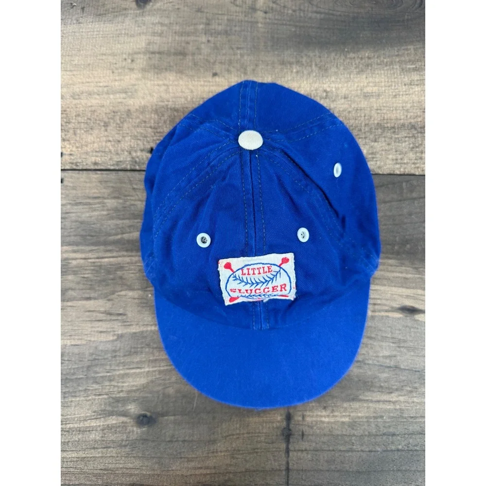 Vintage Little Slugger Kids Baseball Cap Blue Patch Hat Retro 70s 80s